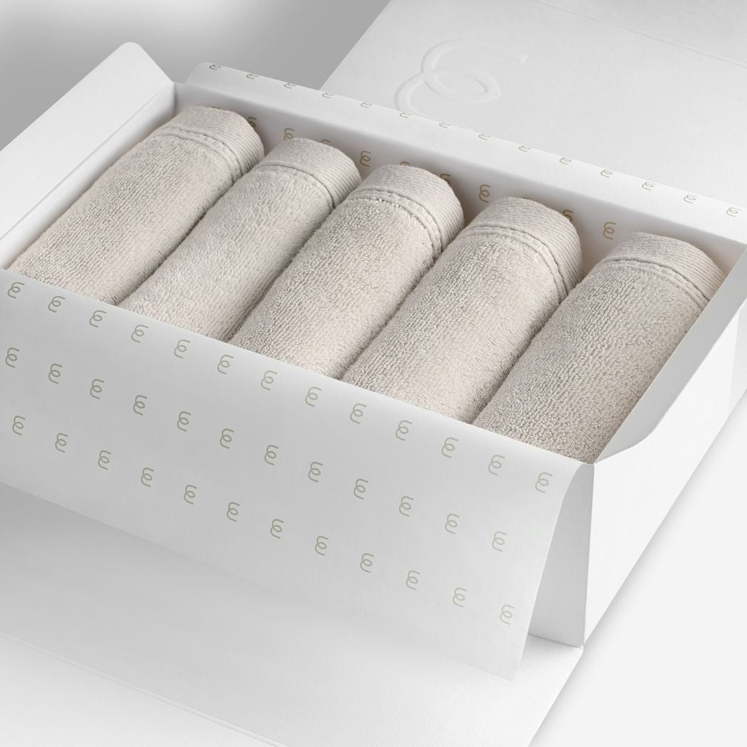 Light grey organic cotton washcloth set.