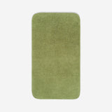 Top view of an olive green towel with rounded corners and visible terry texture, displayed on a light background, with a small embroidered logo in the lower corner.