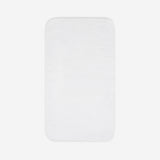 Top view of a white cotton towel laid flat with rounded corners, shown on a white background.