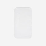 Top view of a white cotton towel laid flat with rounded corners, shown on a white background.