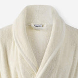 Shawl collar detail of WATA VIVO Organic Cotton bathrobe in ivory.