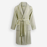 WATA VIVO Organic Cotton bathrobe in light grey, 420 GSM, shawl collar, front view.