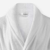 Shawl collar detail of WATA VIVO Organic Cotton bathrobe in white.