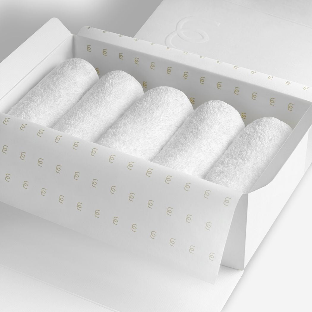 White organic cotton washcloth set.